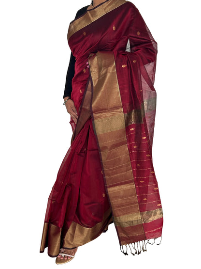 Maroon Maheshwari Silk Cotton Handloom Saree with Blouse