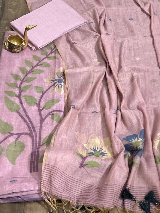 Muga Silk Cotton Dress Material with woven motives