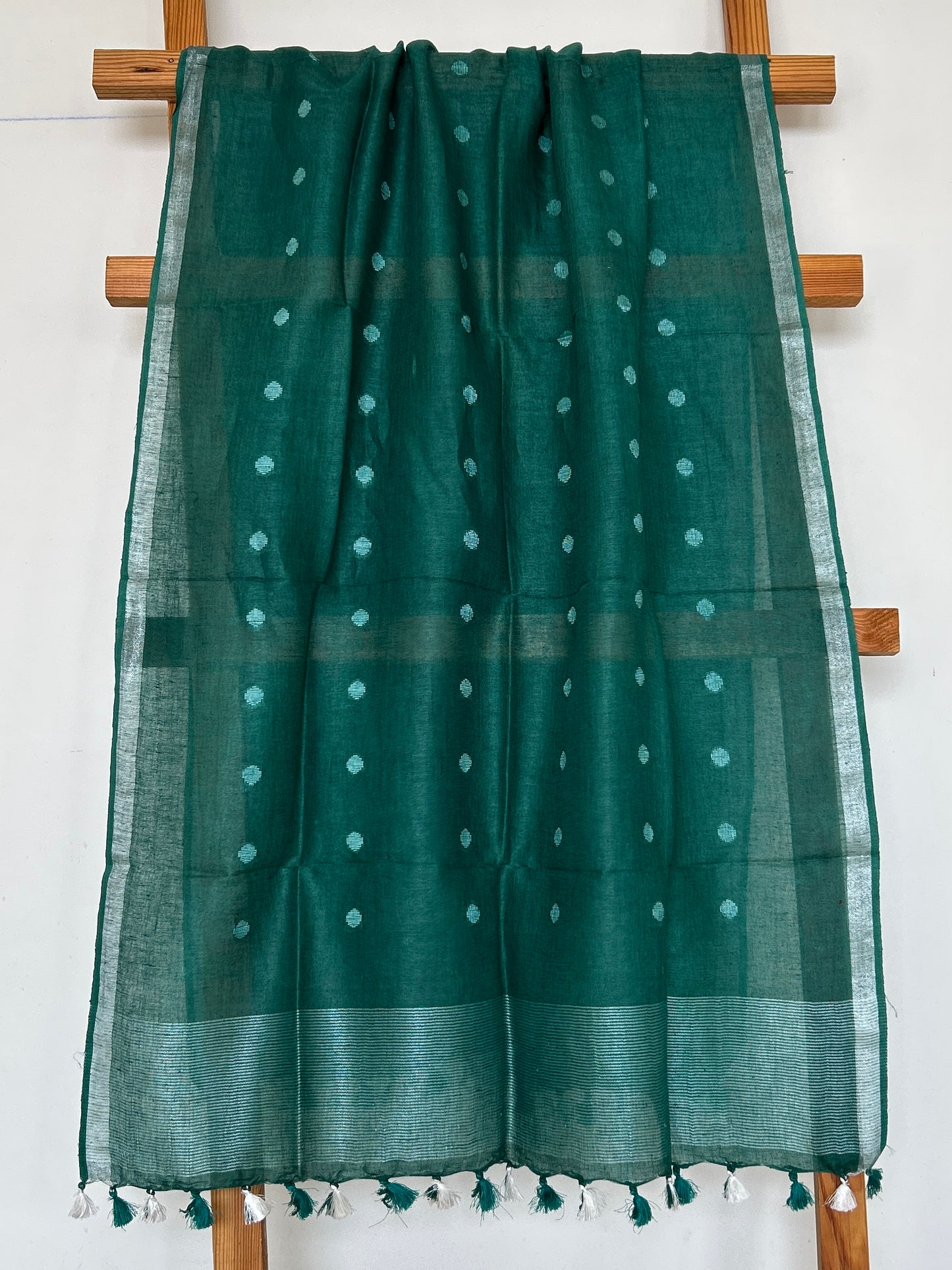 Pure Linen Dupatta with All over Bootis and Tassles
