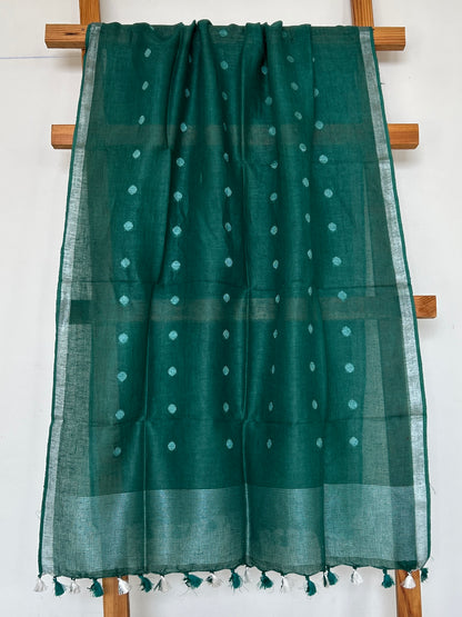 Pure Linen Dupatta with All over Bootis and Tassles