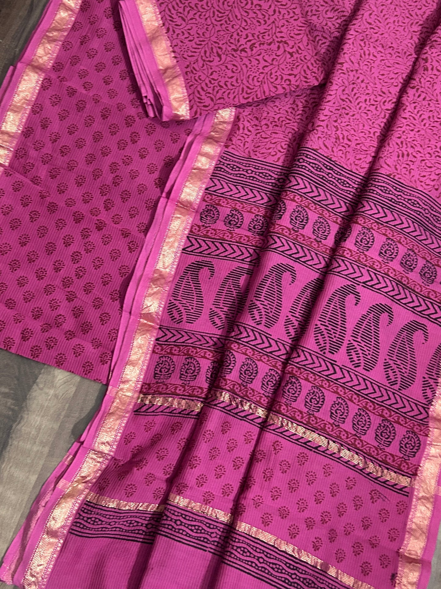 Bagh print Maheshwari Silk Cotton Dress Material