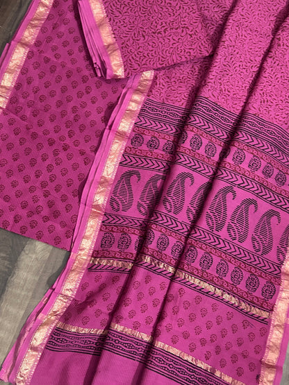 Bagh print Maheshwari Silk Cotton Dress Material