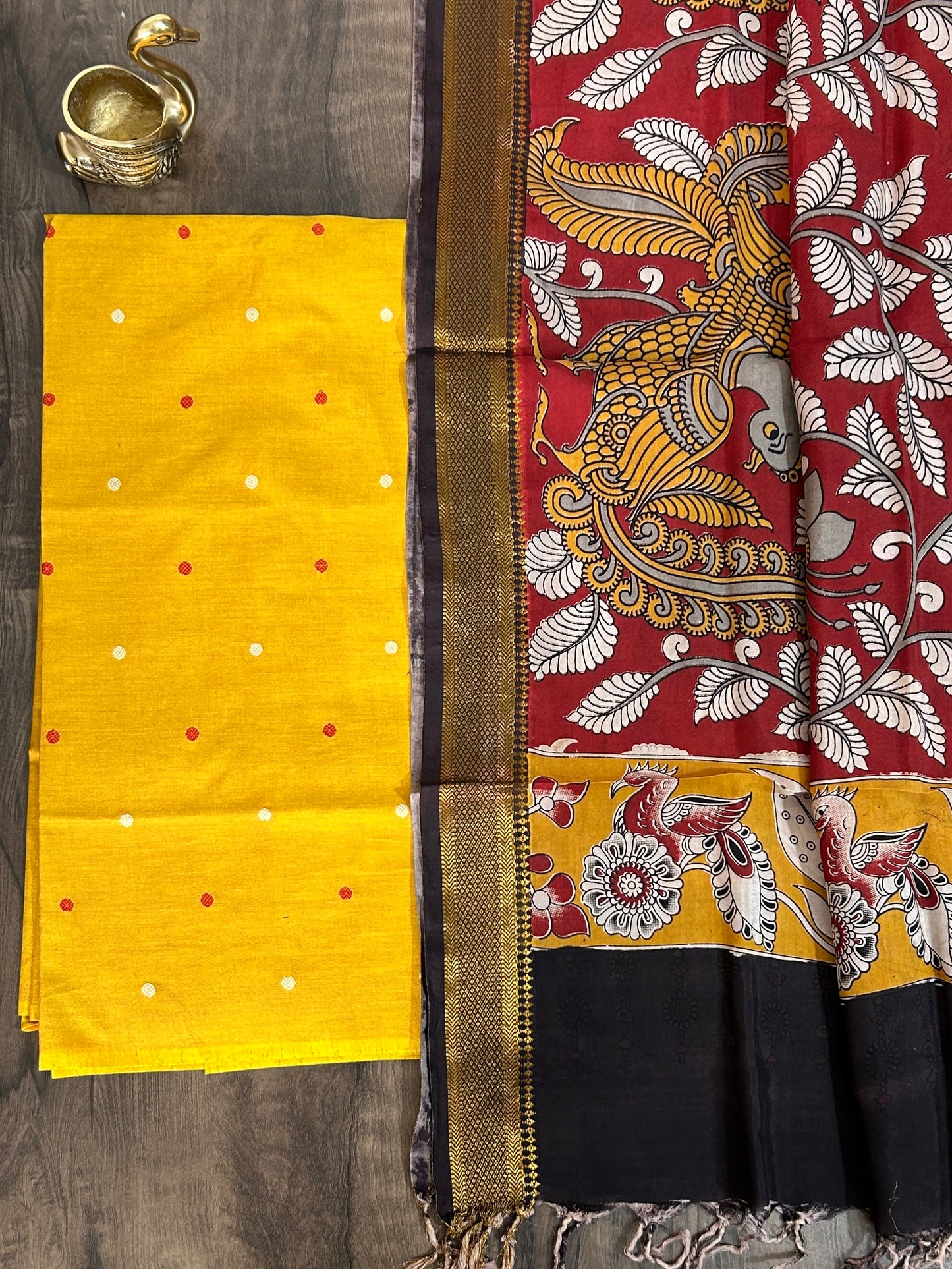 Handloom Cotton Dress Material with Kalamkari Silk Dupatta