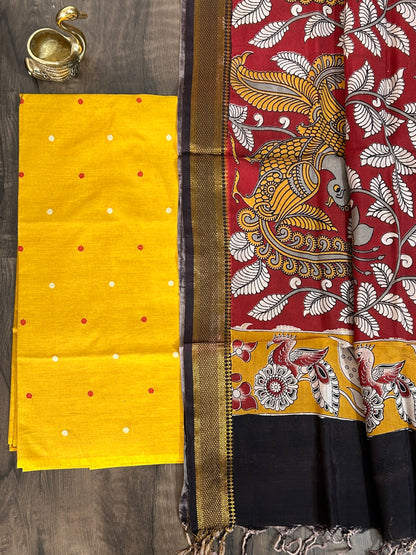Handloom Cotton Dress Material with Kalamkari Silk Dupatta
