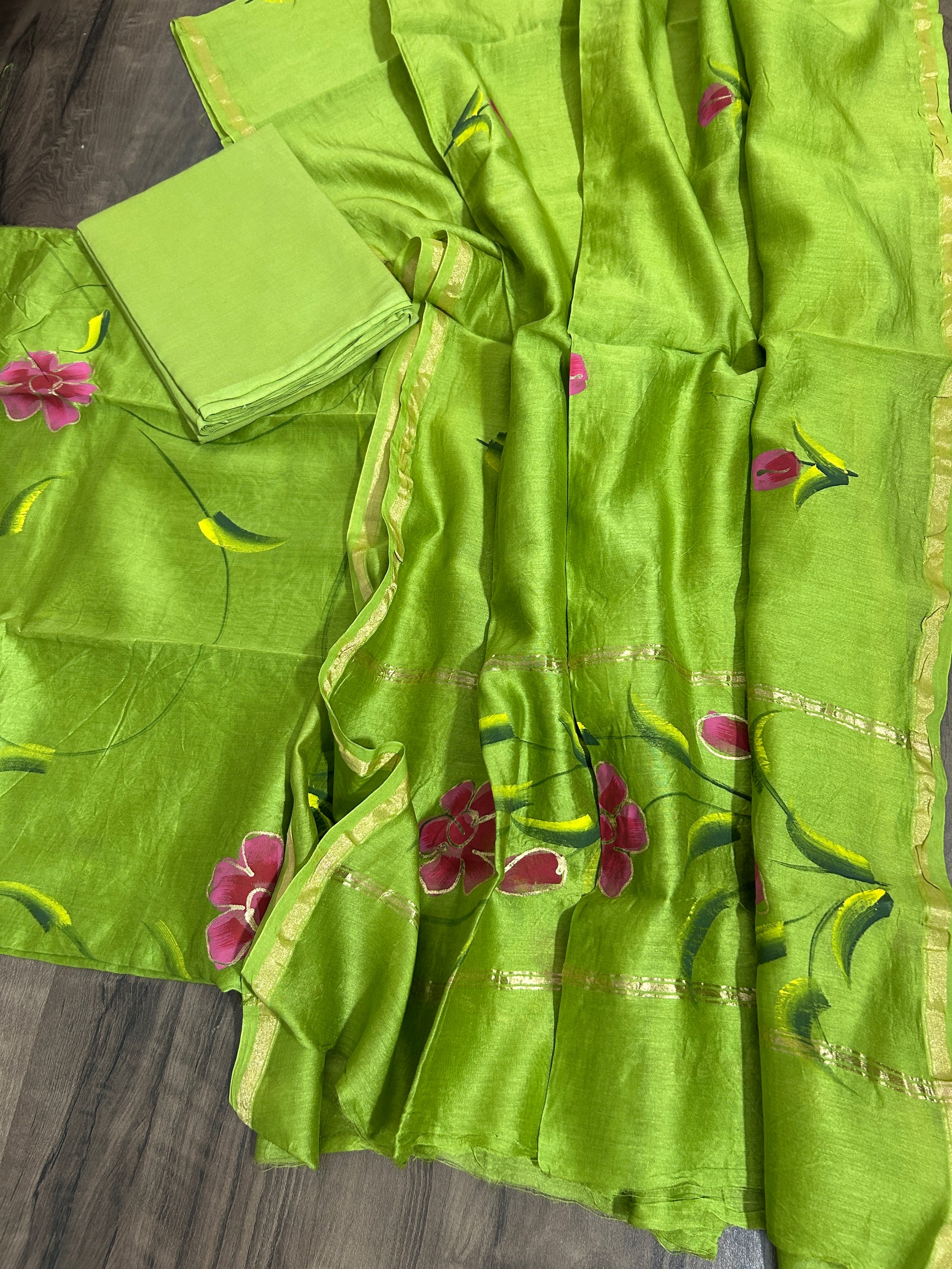 Hand Painted Chanderi Silk Cotton Dress Material