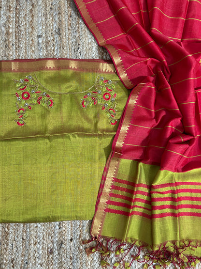 Mangalagiri Silk Dress Material with Maggam Handwork