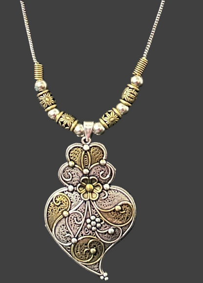 Dual Tone German Silver Oxidized Necklace