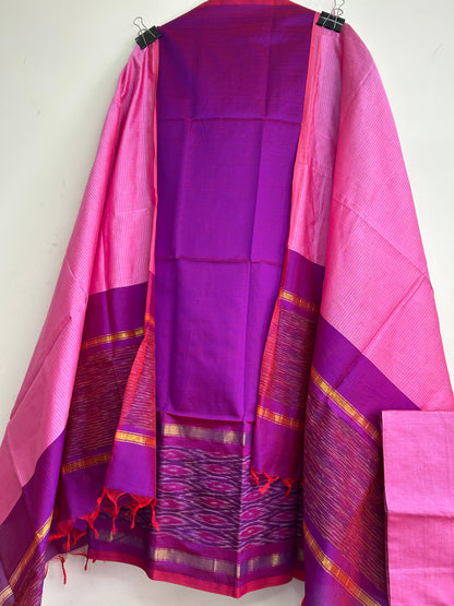 Ikat Silk Cotton Dress Material