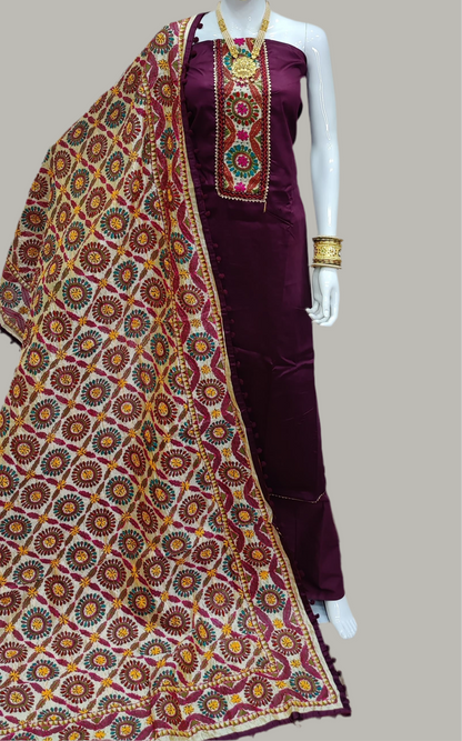 Cotton Dress Material with Phulkari Chanderi Dupatta