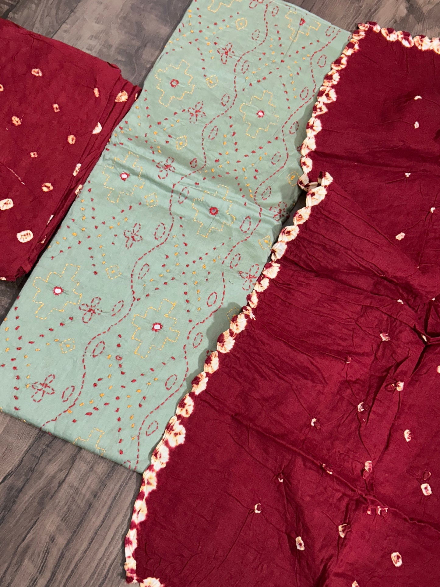 Embroidered Cotton Bandhej Dress Material