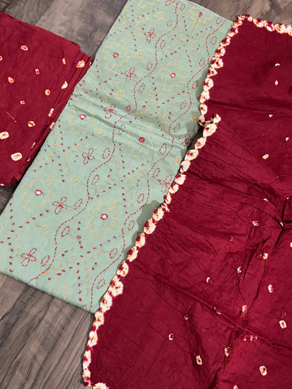 Embroidered Cotton Bandhej Dress Material