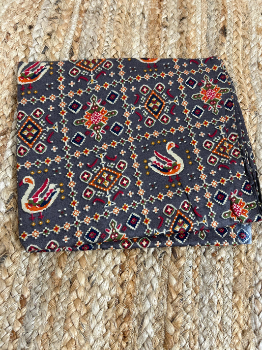 Grey Patola Print Satin Cotton Top Material