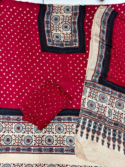 Ajrakh Bandhani Modal Silk Dress Material