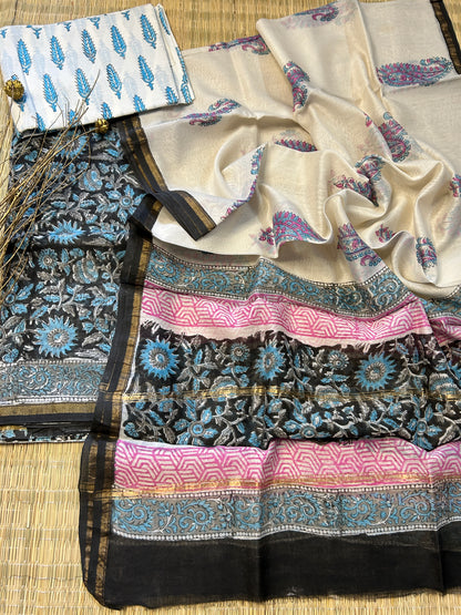 Hand BlockPrint Chanderi Silk Cotton Dress Material