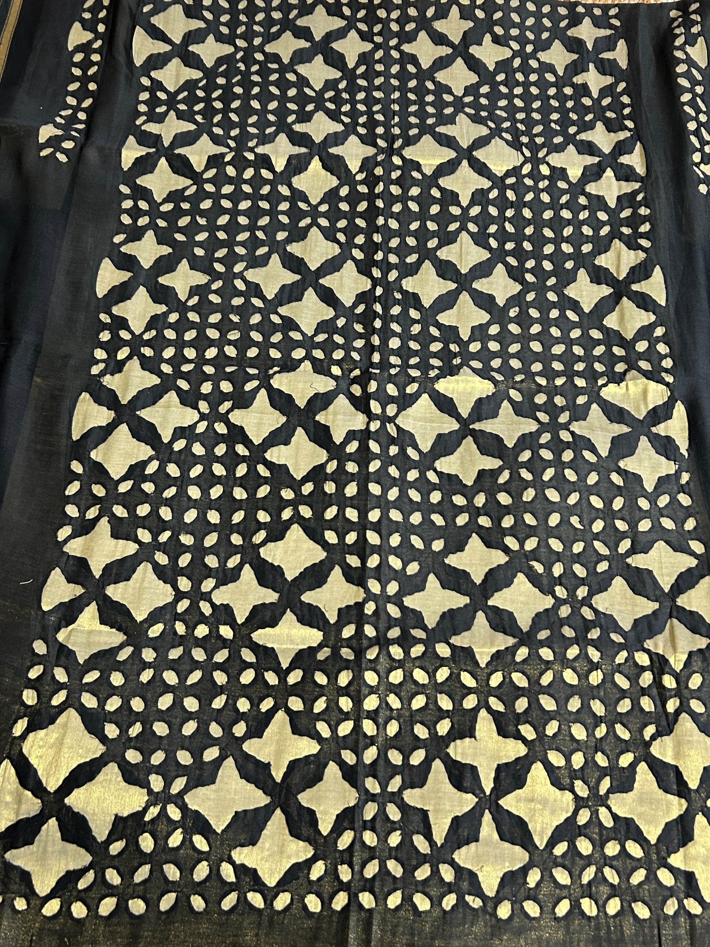 Black Appliqué Work Chanderi Silk Kurti Fabric