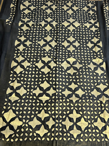 Black Appliqué Work Chanderi Silk Kurti Fabric