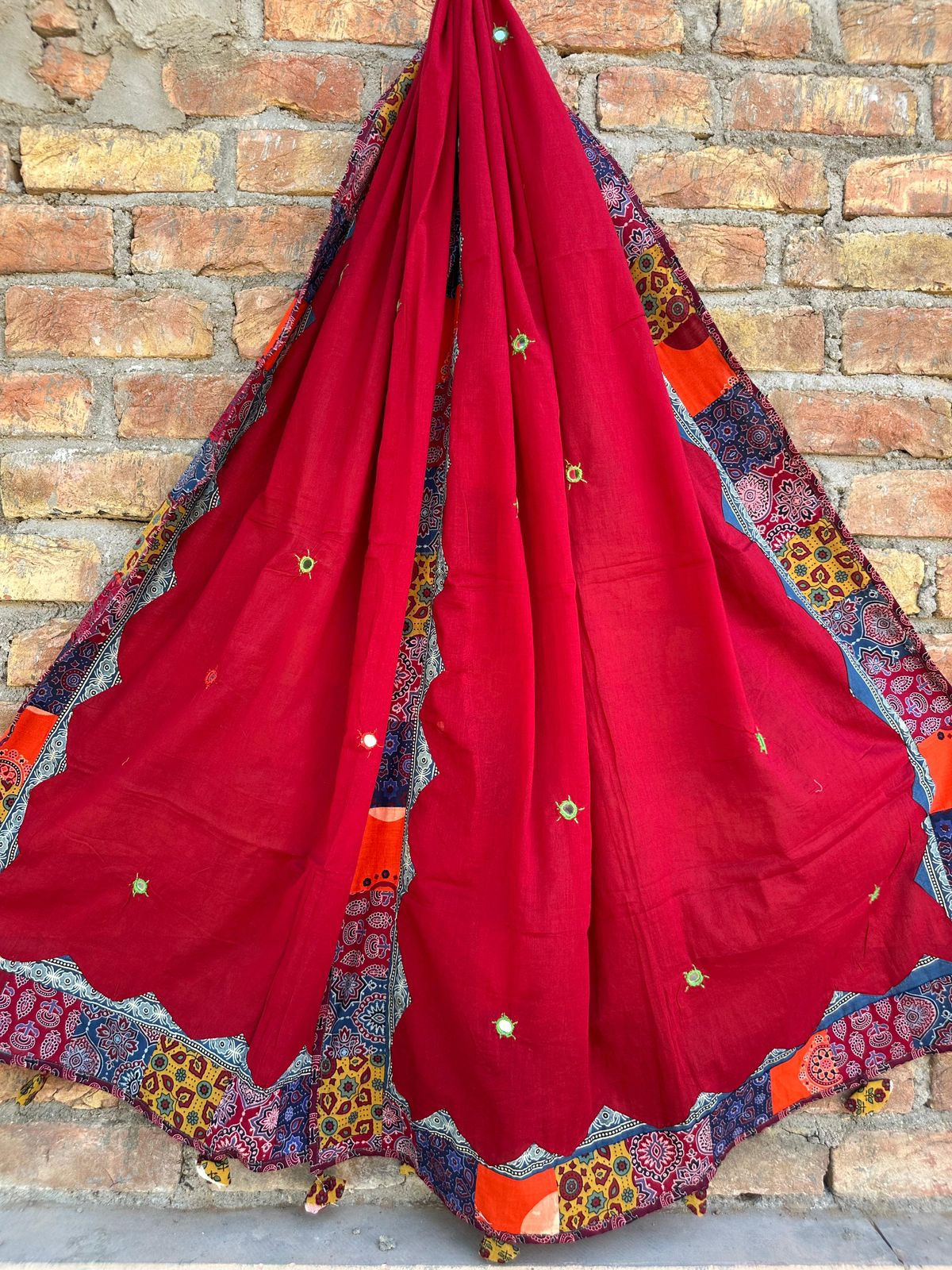 Appliqué and Mirror Work Cotton Dupatta
