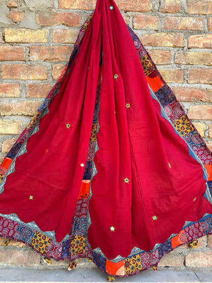 Appliqué and Mirror Work Cotton Dupatta
