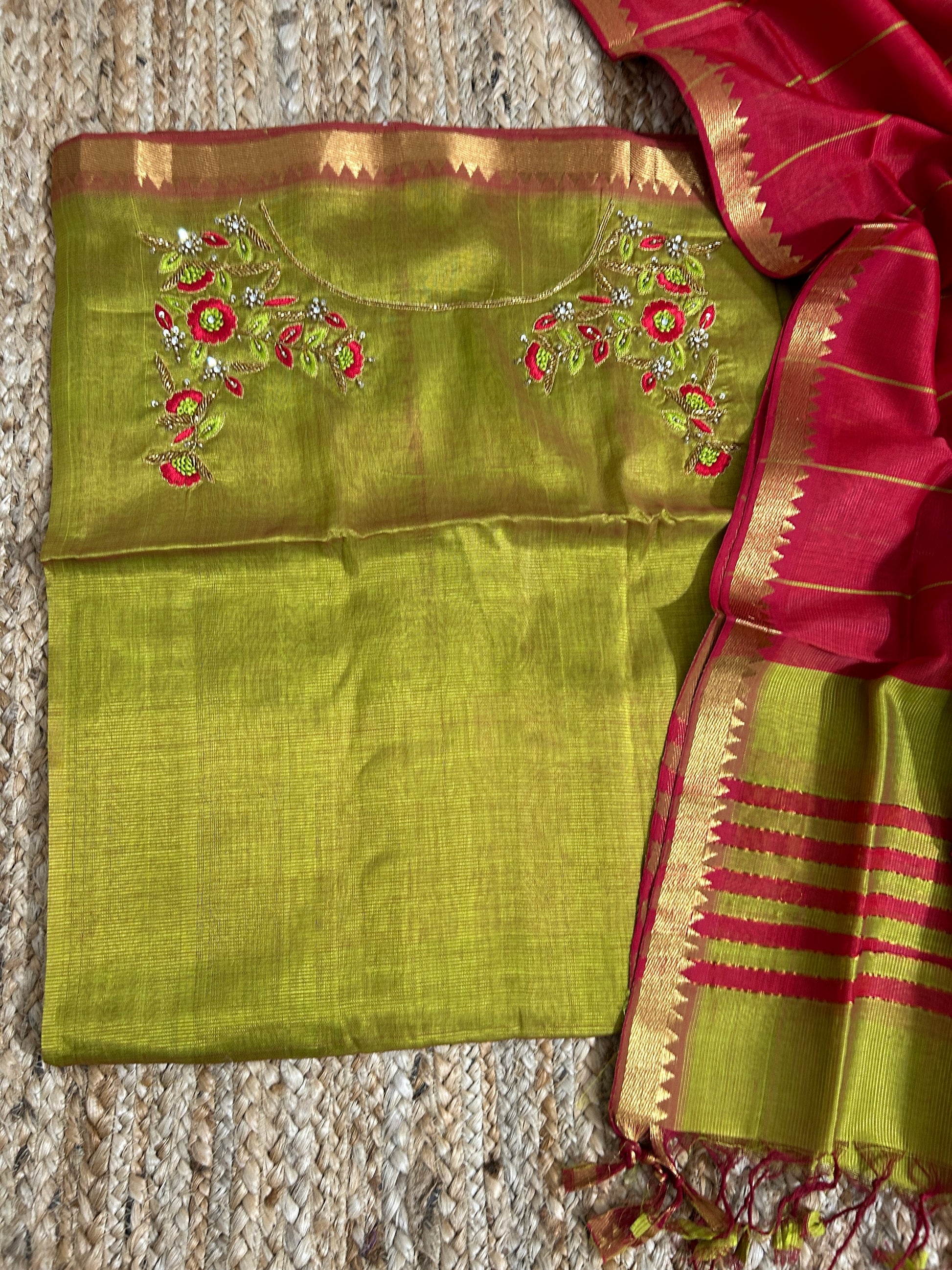 Mangalagiri Silk Dress Material with Maggam Handwork