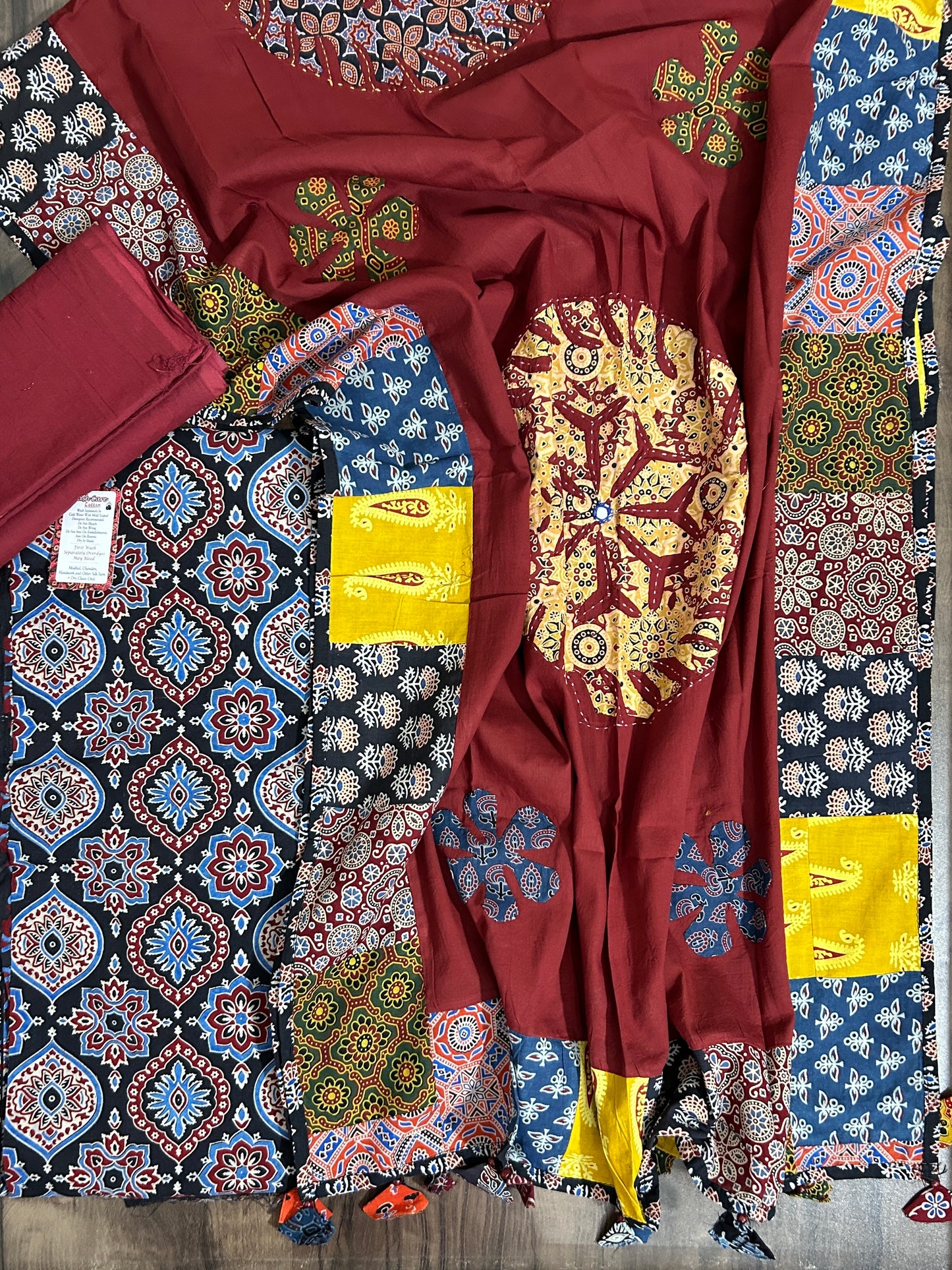 Ajrakh Cotton Dress Material with Mirror work Dupatta