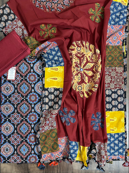 Ajrakh Cotton Dress Material with Mirror work Dupatta