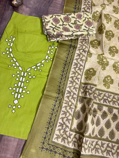 Cotton Mirror Work Dress Material