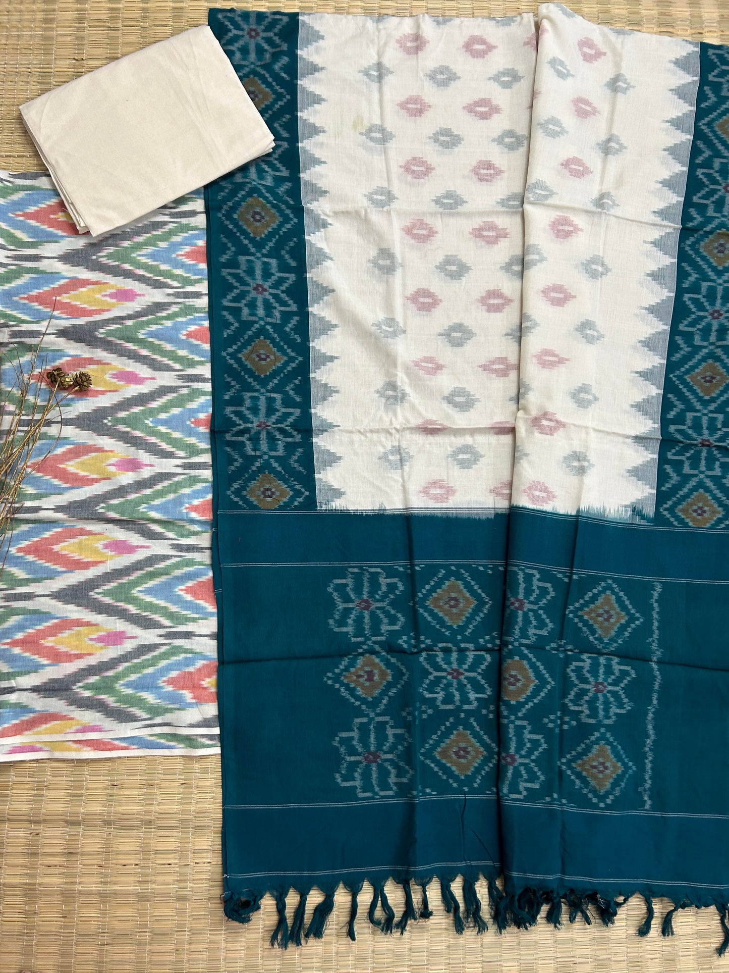 Double Ikat Cotton Dress Material with Uzbek top