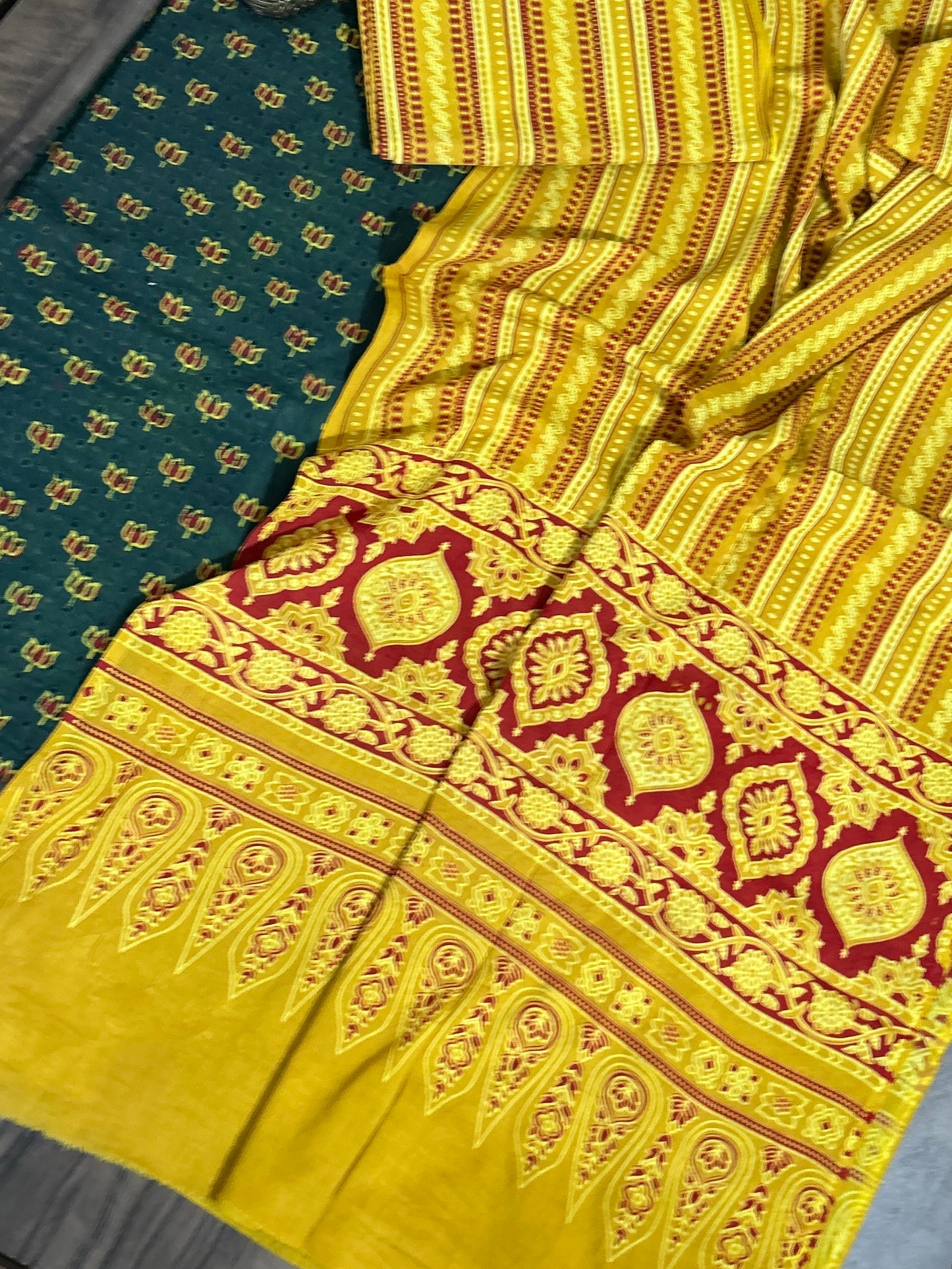 Ajrakh Cotton Dress Material with Hakoba Top
