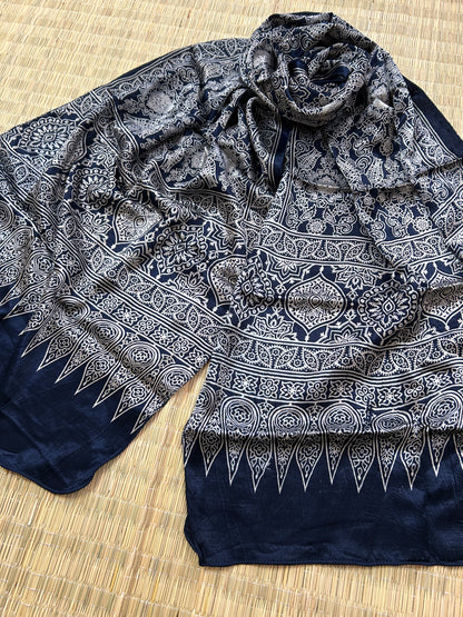 Ajrakh Mashroo Silk Stole