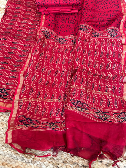 Sanganeri Hand BlockPrint Chanderi Silk Cotton Dress Material