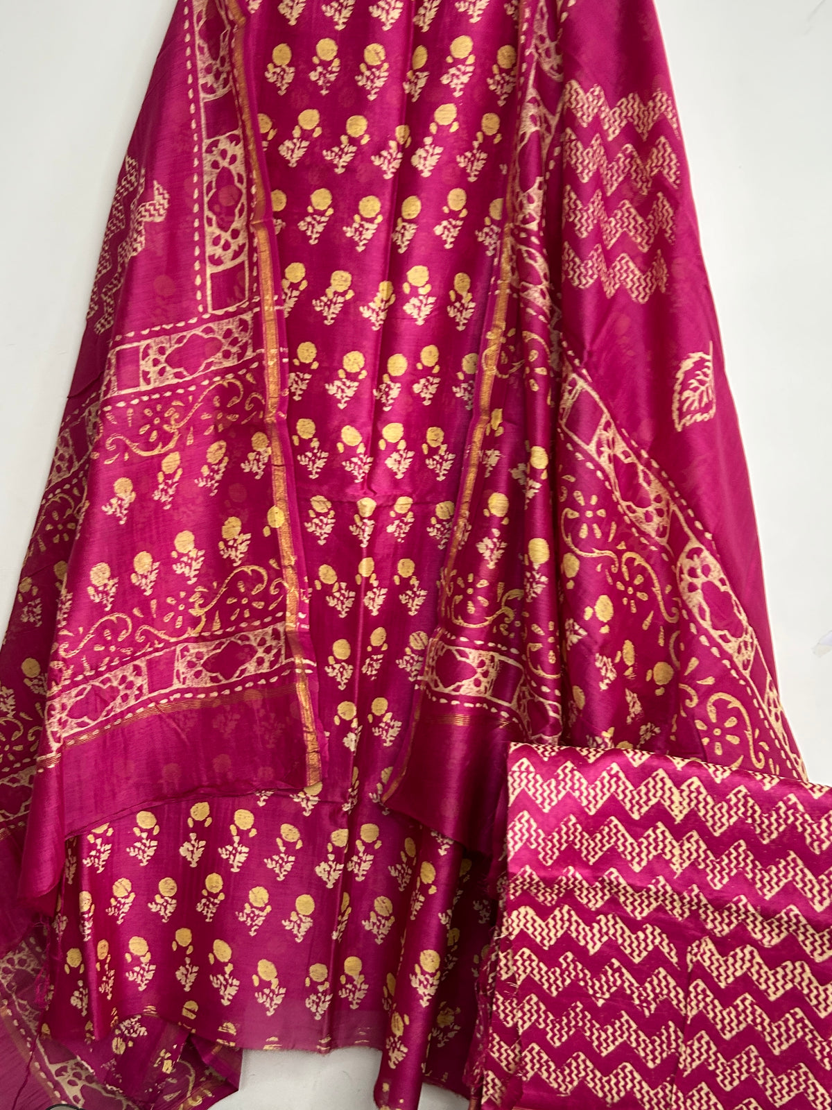 Chanderi 4 ply Silk Hand Blockprint Dress Material