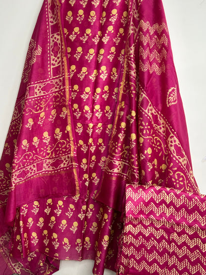 Chanderi 4 ply Silk Hand Blockprint Dress Material