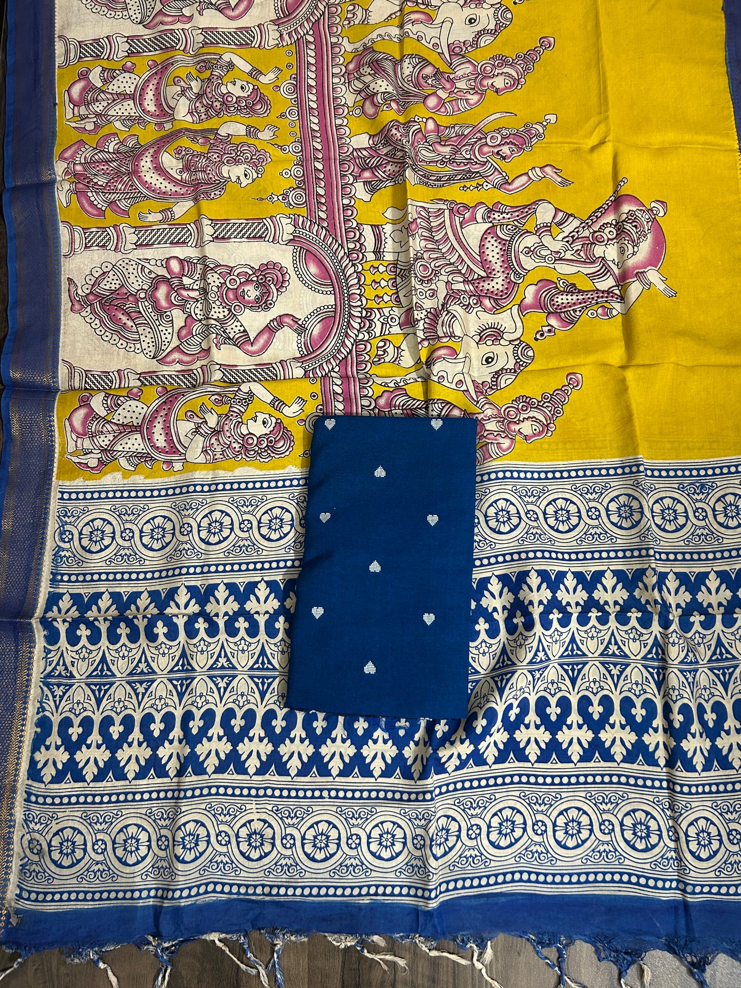 Handloom Cotton Dress Material with Kalamkari Silk Dupatta