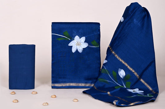 Hand Painted Chanderi Silk Cotton Dress Material