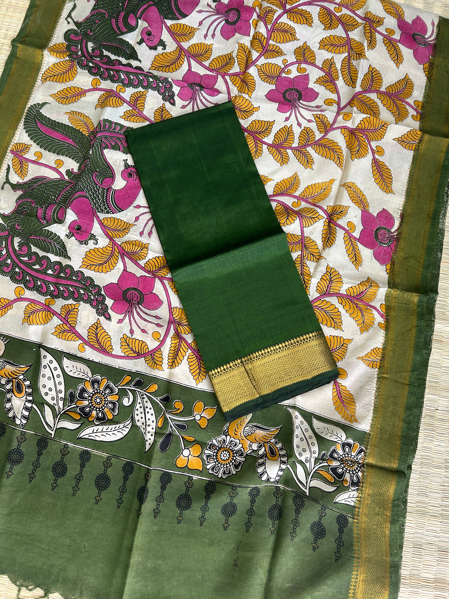 Mangalagiri Silk Dress Material with Kalamkari silk dupatta