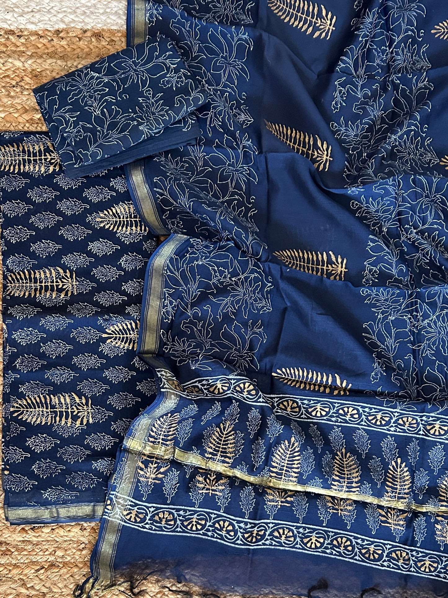 Gold Print Chanderi Silk Cotton Dress Material