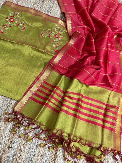 Mangalagiri Silk Dress Material with Maggam Handwork