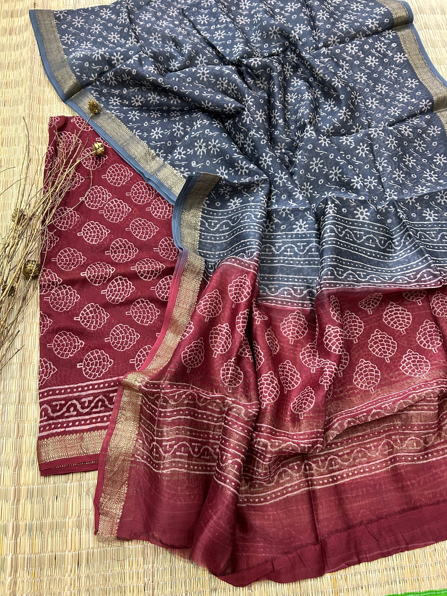 Hand BlockPrinted Maheshwari Silk Cotton Dress Material