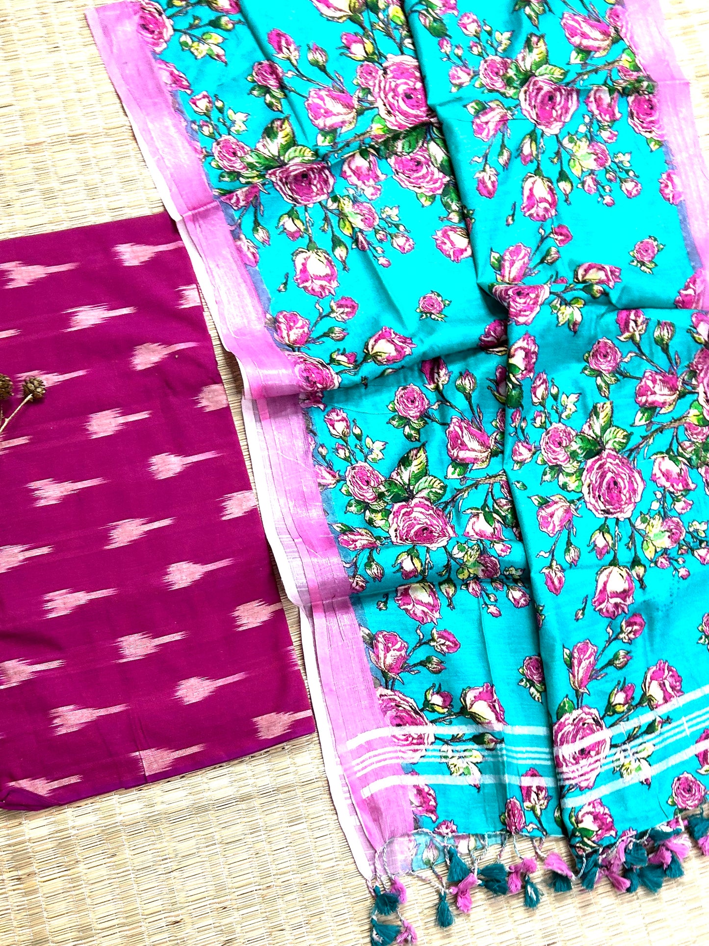 Ikat Top with Linen Dupatta