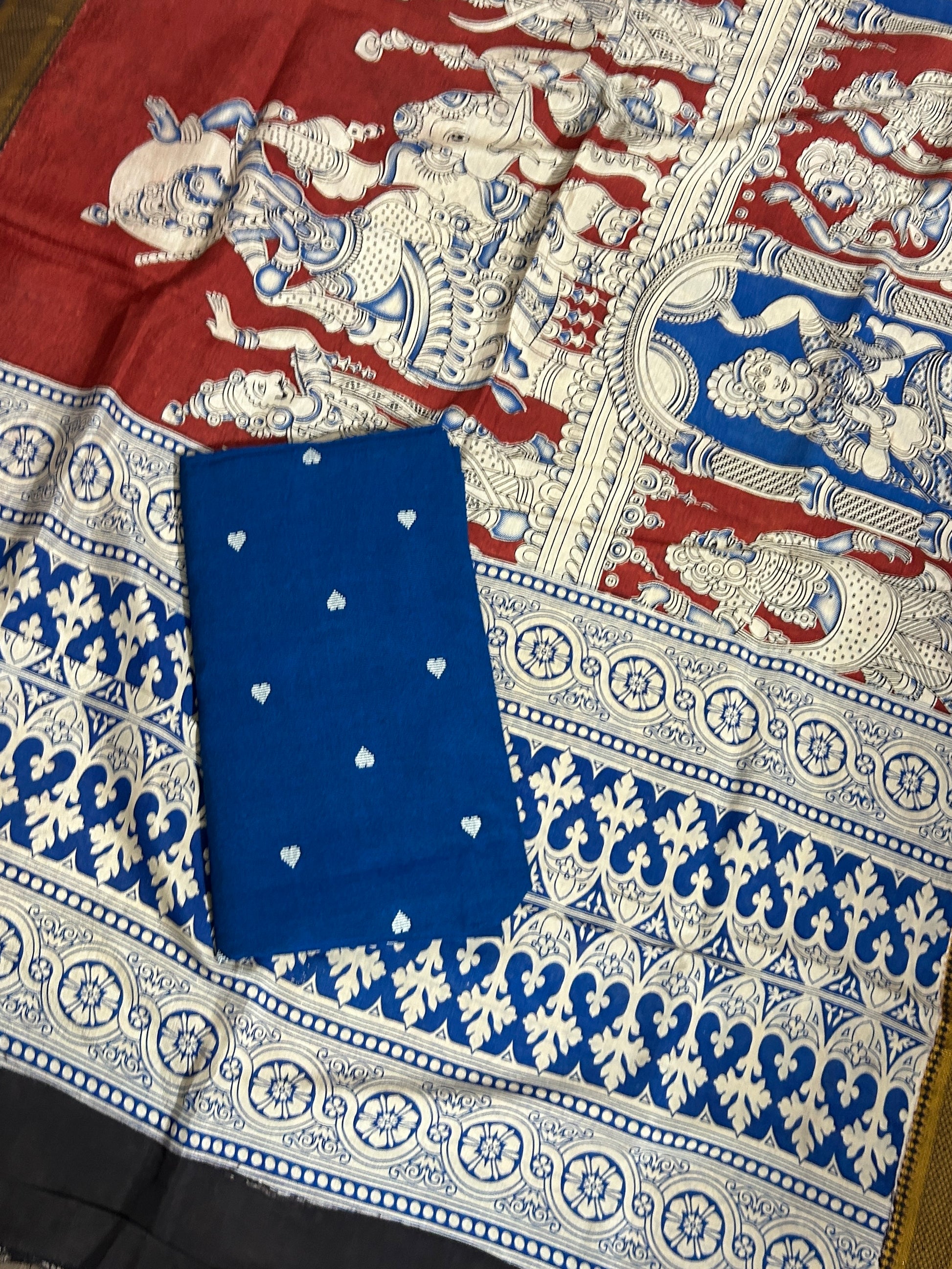 Handloom Cotton Dress Material with Kalamkari Silk Dupatta