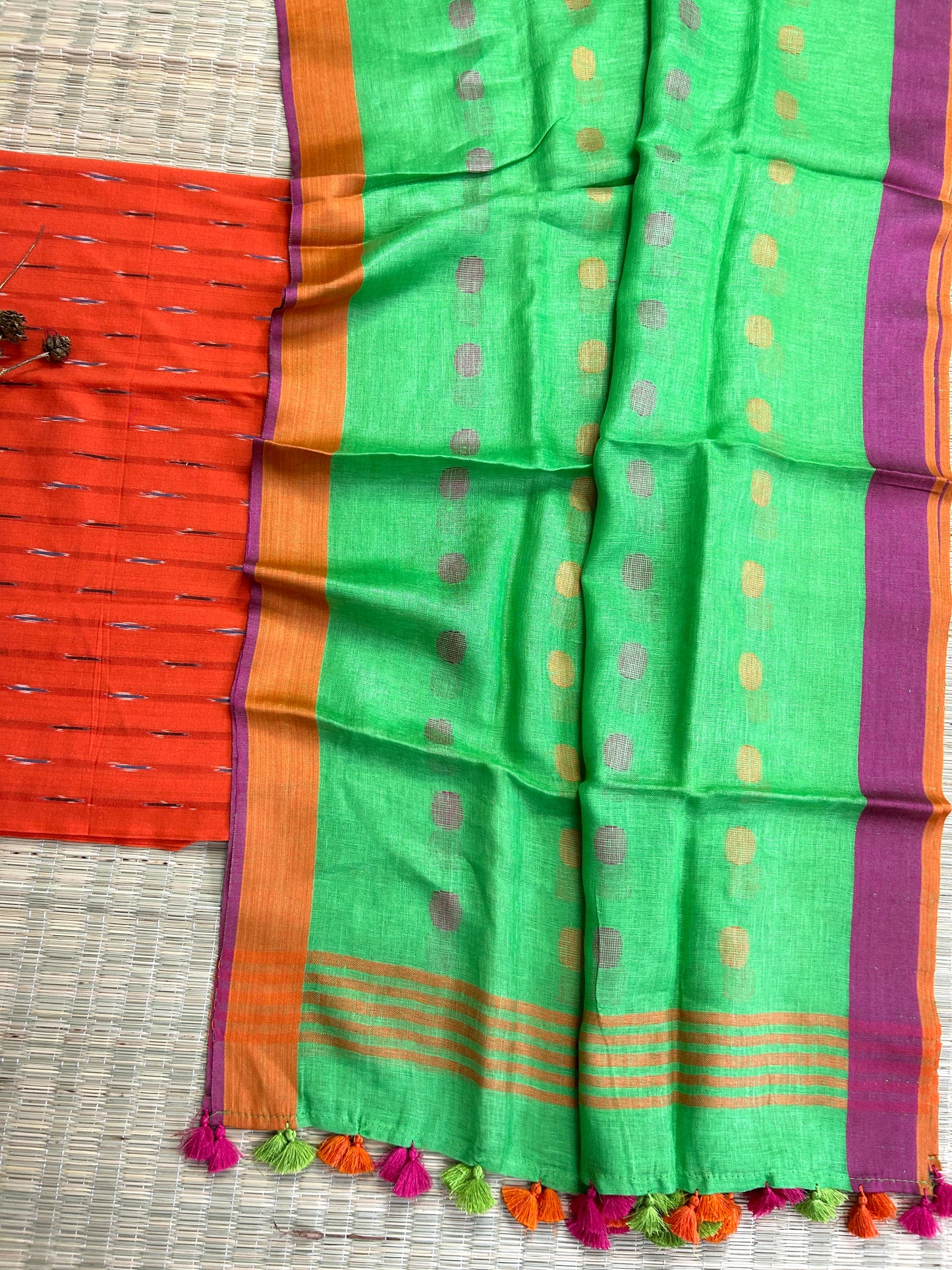 Ikat Linen Top Dupatta Set