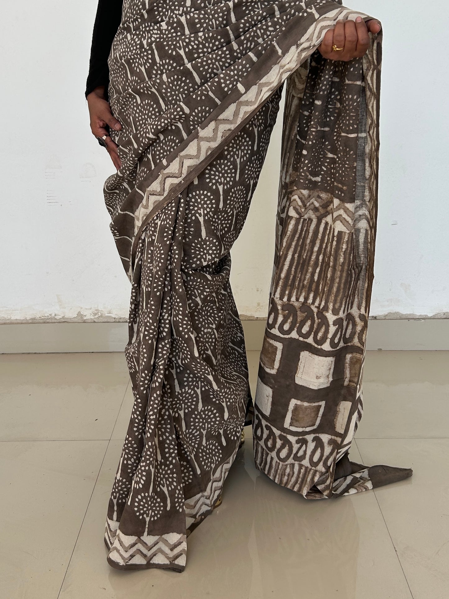 Dabu Hand Block Printed Cotton Saree *