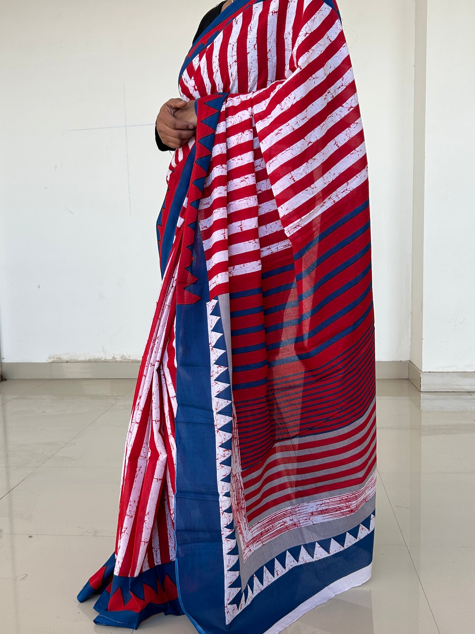 Hand BlockPrint Cotton Saree with Blouse
