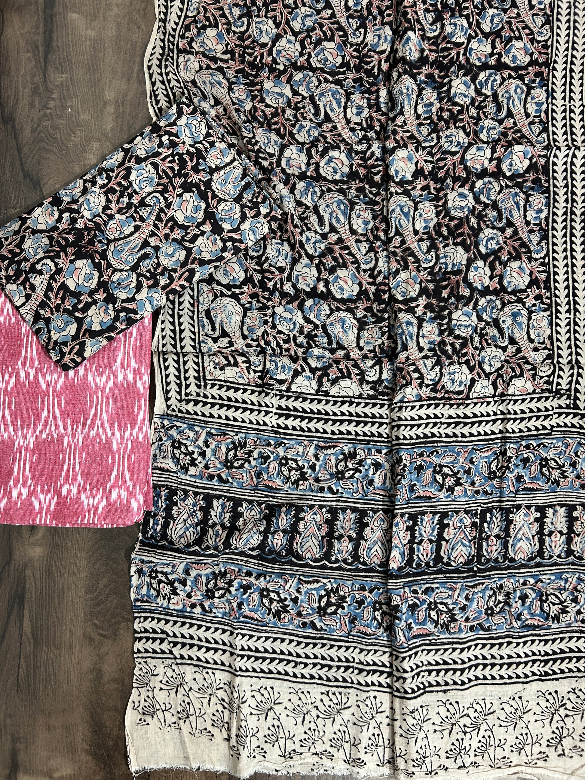 Ikat Kalamkari Cotton Dress Material