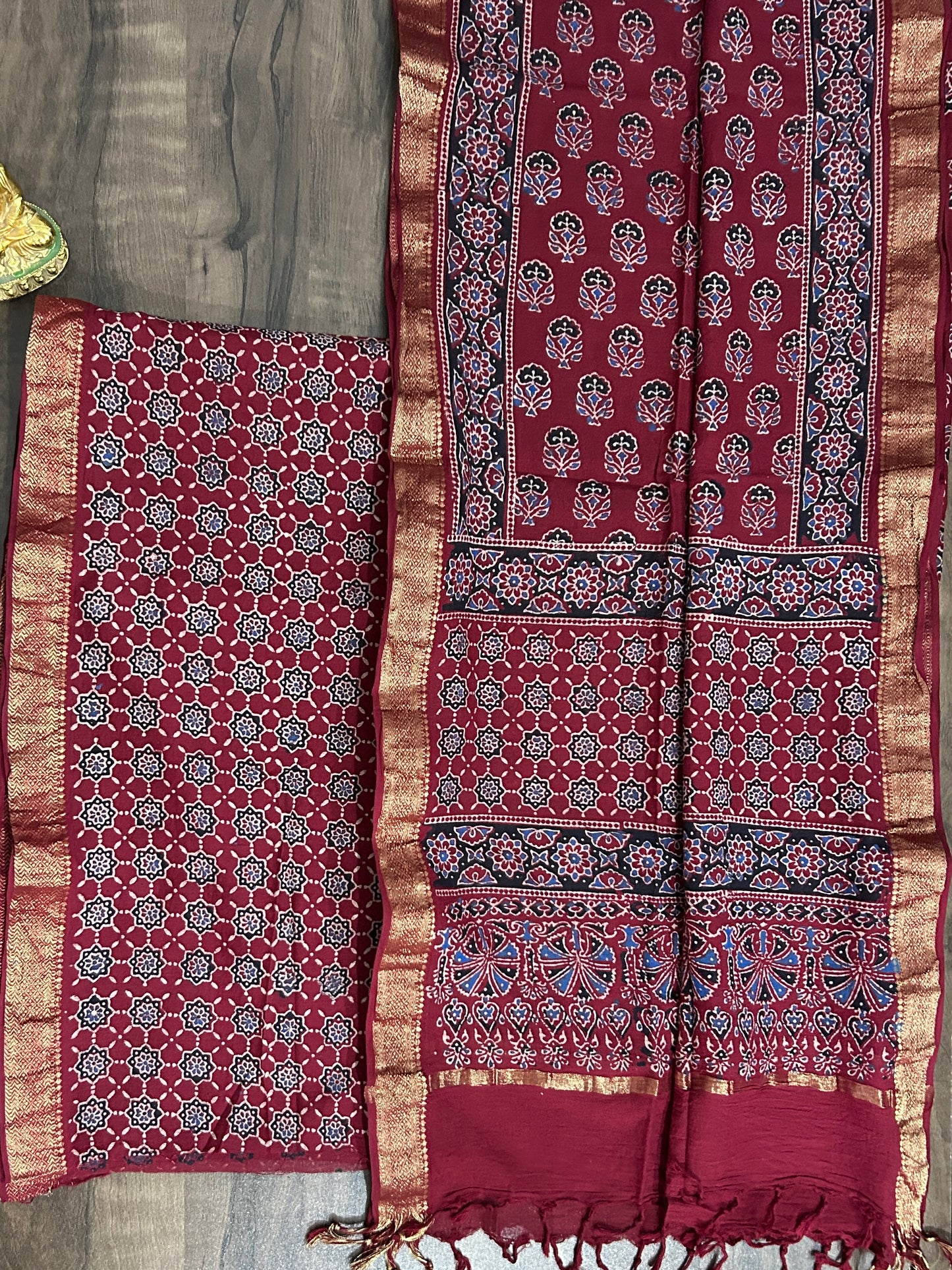 Maroon Ajrakh Cotton 2 pc Dress Material