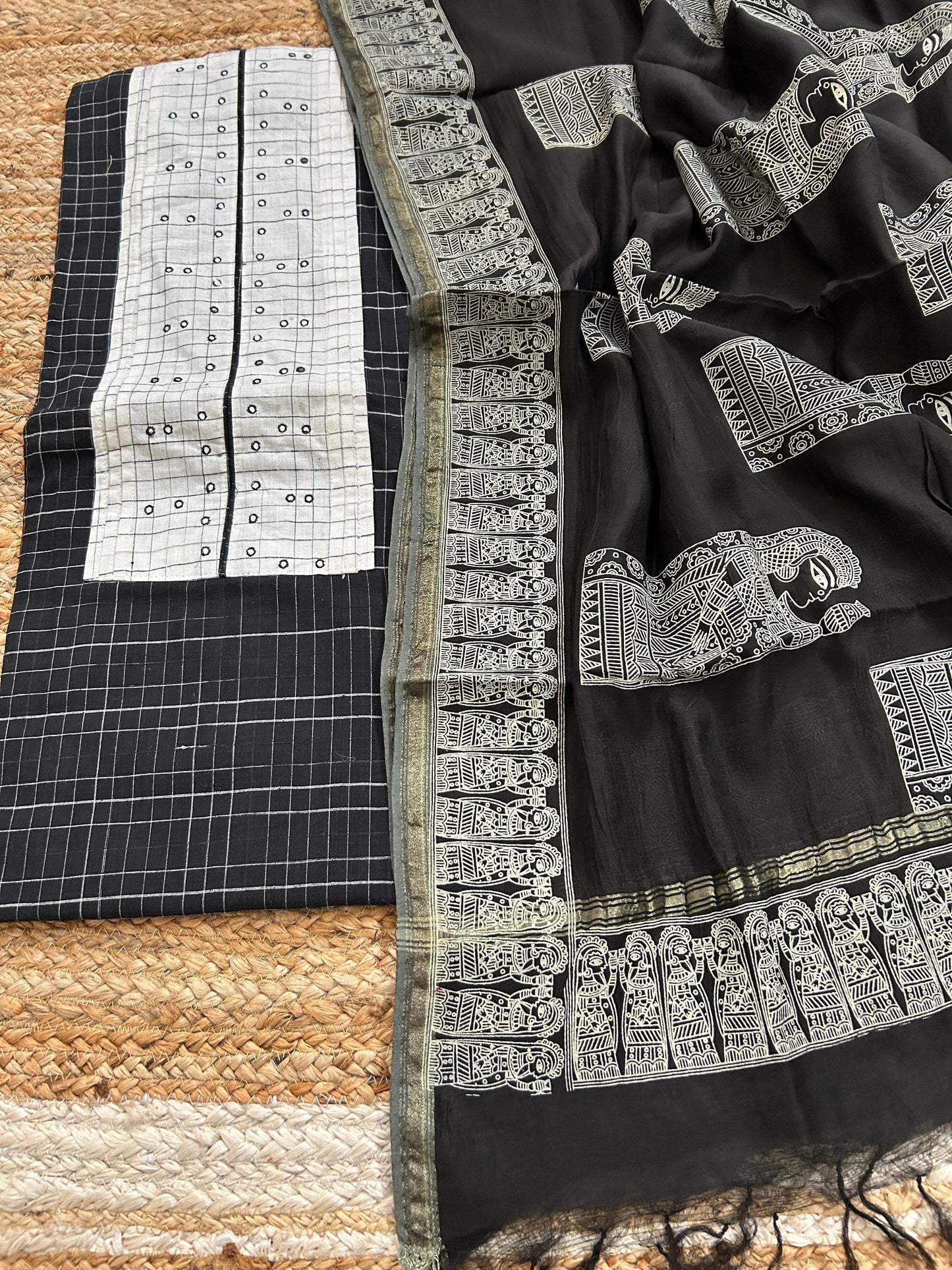 Handloom Cotton Dress Material with Maheshwari Dupatta