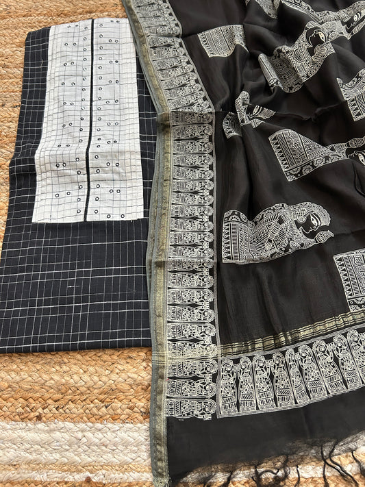 Handloom Cotton Dress Material with Maheshwari Dupatta