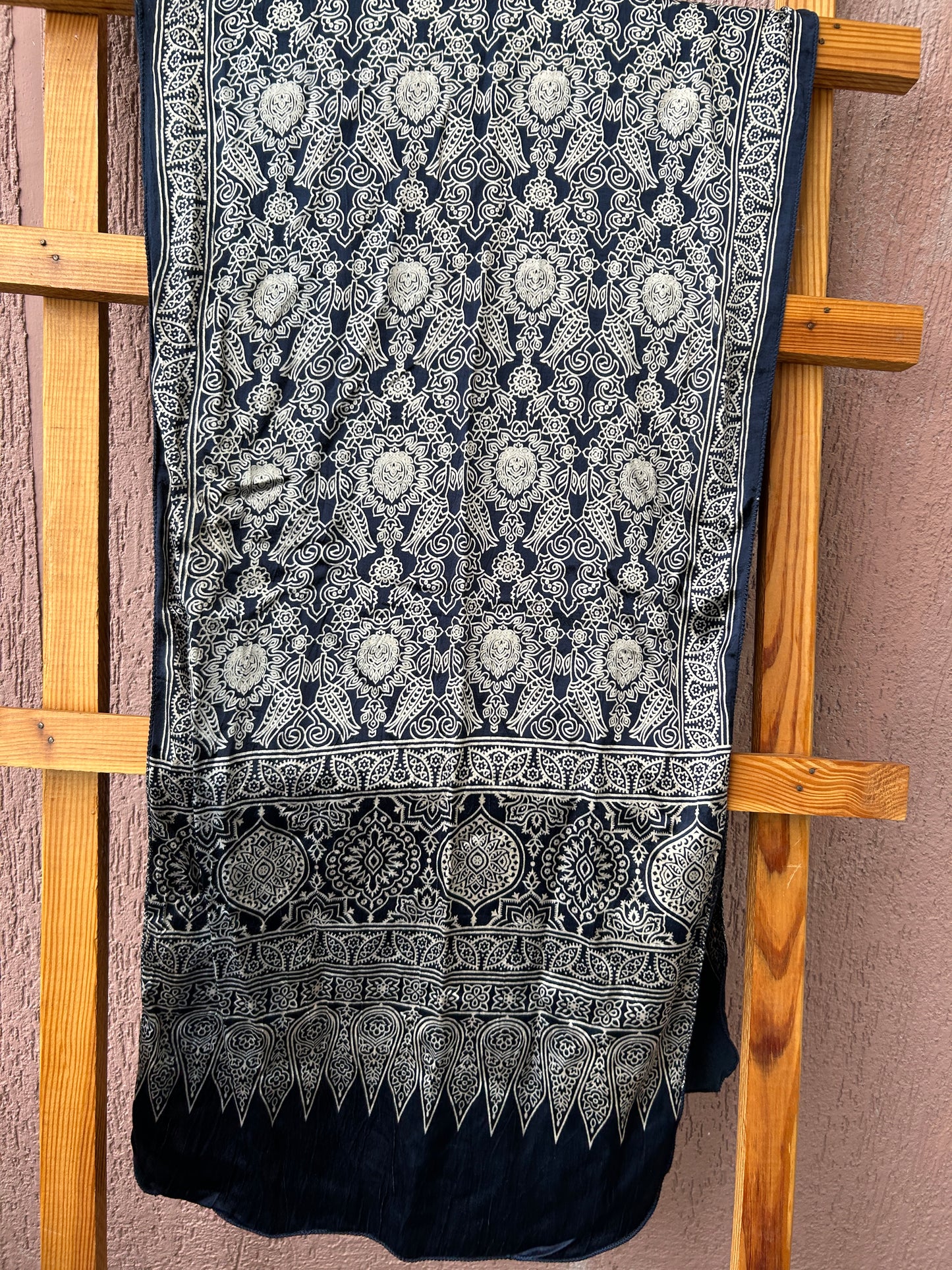 Ajrakh Mashroo Silk Stole (D75)