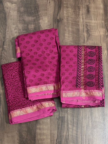 Bagh print Maheshwari Silk Cotton Dress Material