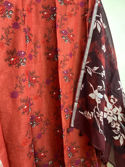 Linen Cotton Dress Material with Cross Stitch Embroidery